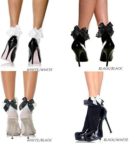 Opaque Anklet ‘Pop Socks’ Satin Bow and Ruffle
