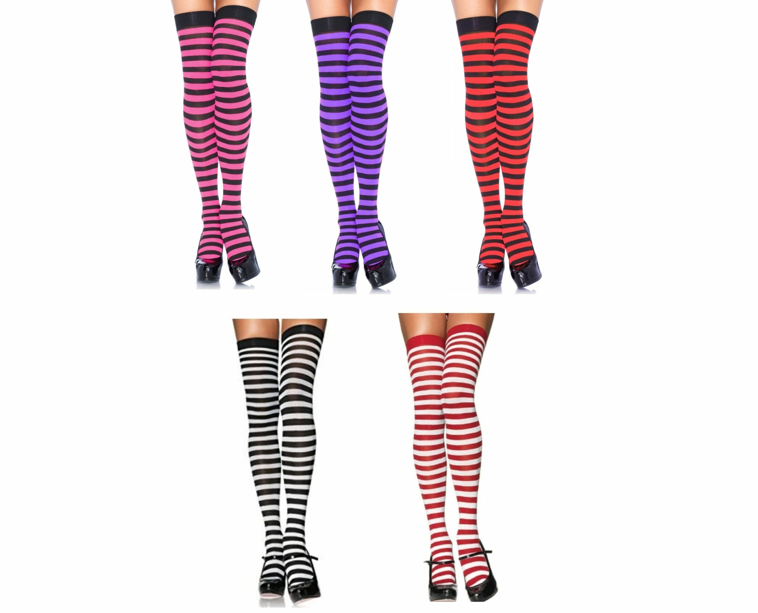 Colourful Neon Striped Thigh High Stockings