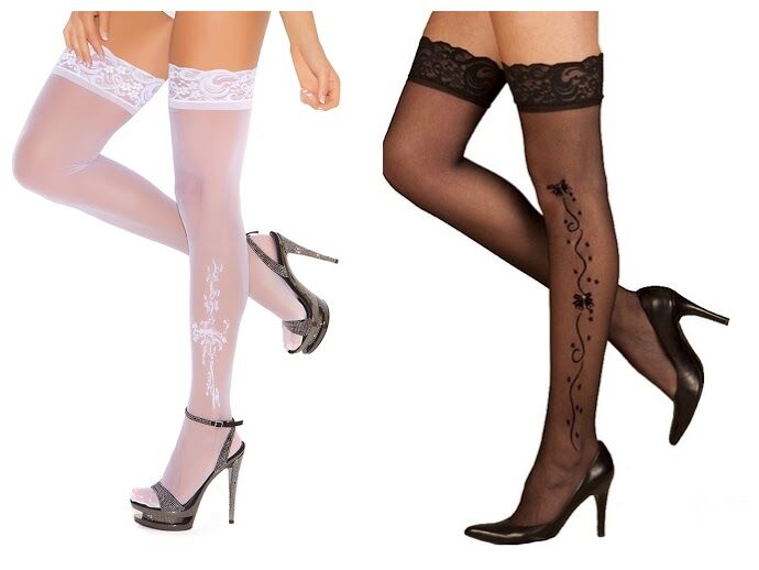 Wedding Thigh Highs Floral Bow Applique