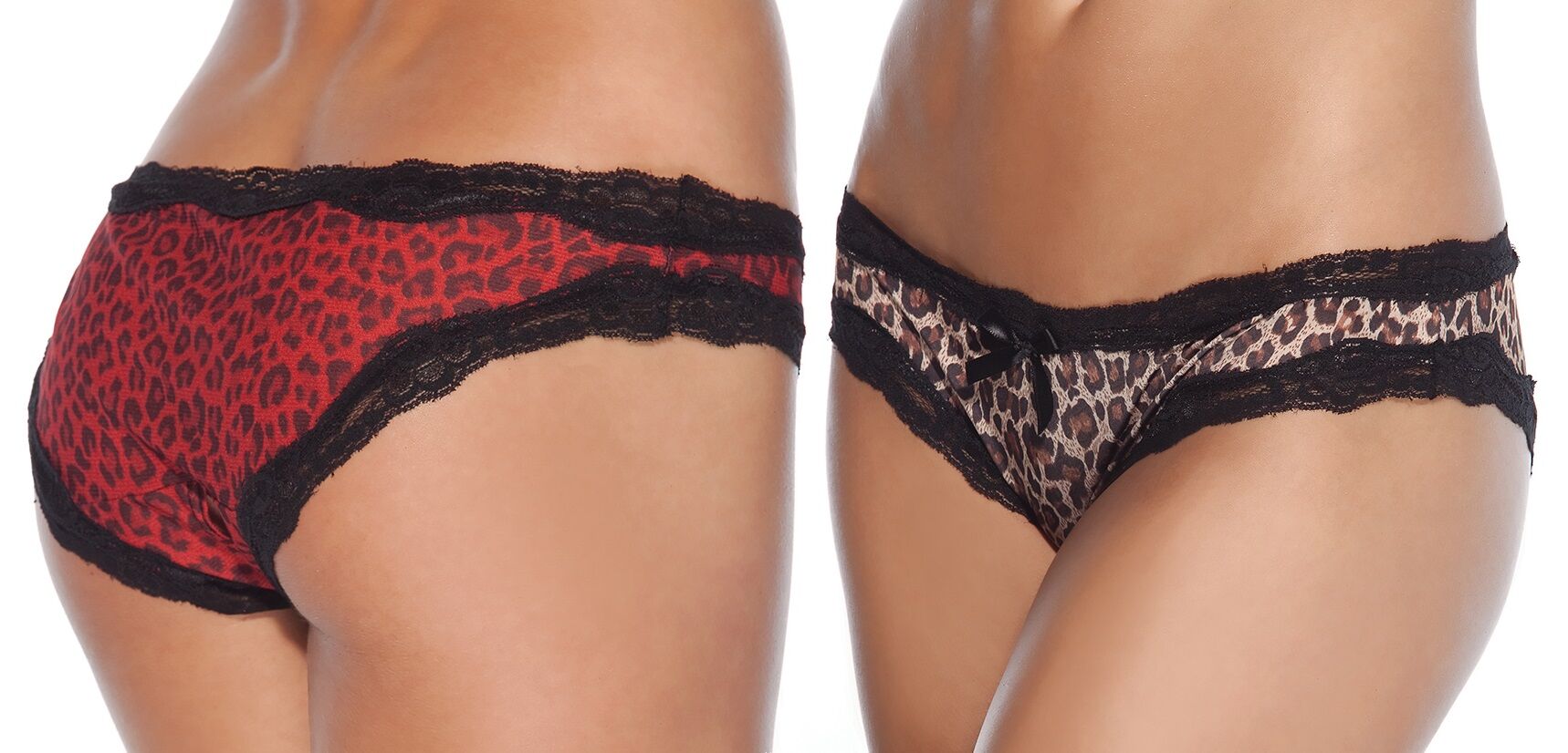 Crotchless Leopard Panty Lace Trim and Bow