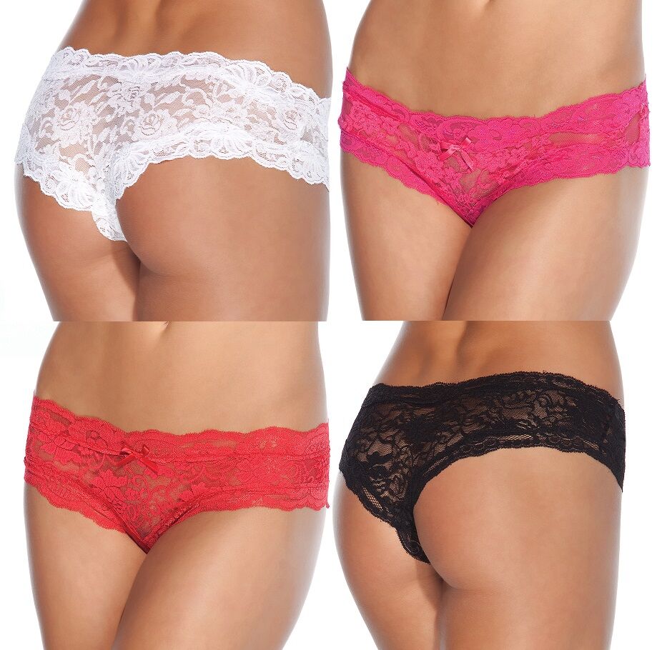Floral Lace Crotchless Panty with Bow
