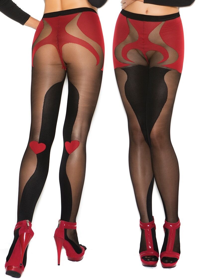 Black Sheer and Opaque Red Heart Tights