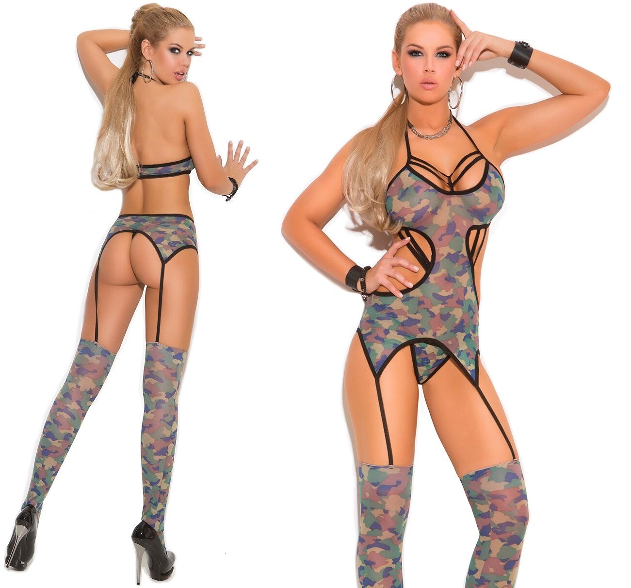 Camouflage Camisette G-String and Stockings