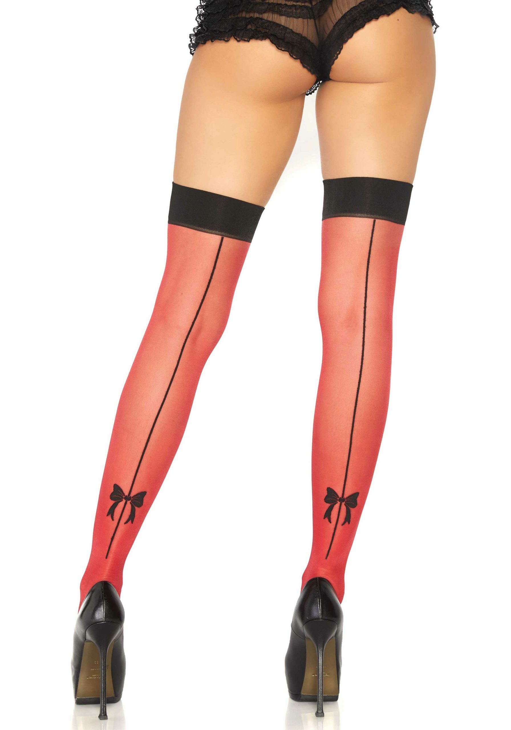 Thigh High Pin-Up Stockings Woven Backseam Bow Detail