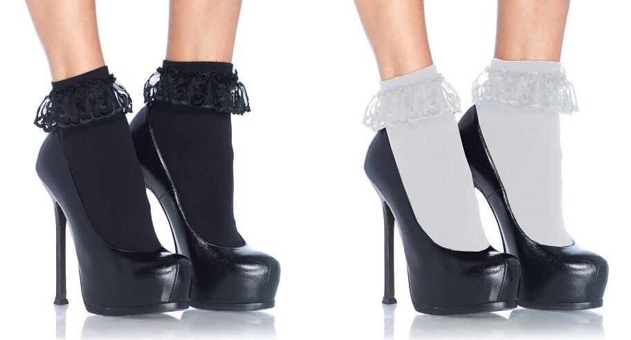 Opaque Anklet 'Pop Socks' Lace Top and Ruffle