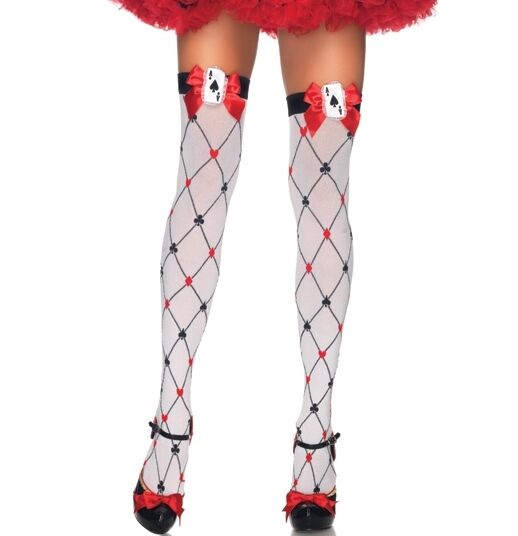 Diamond Ace Card Queen of Hearts Thigh Highs