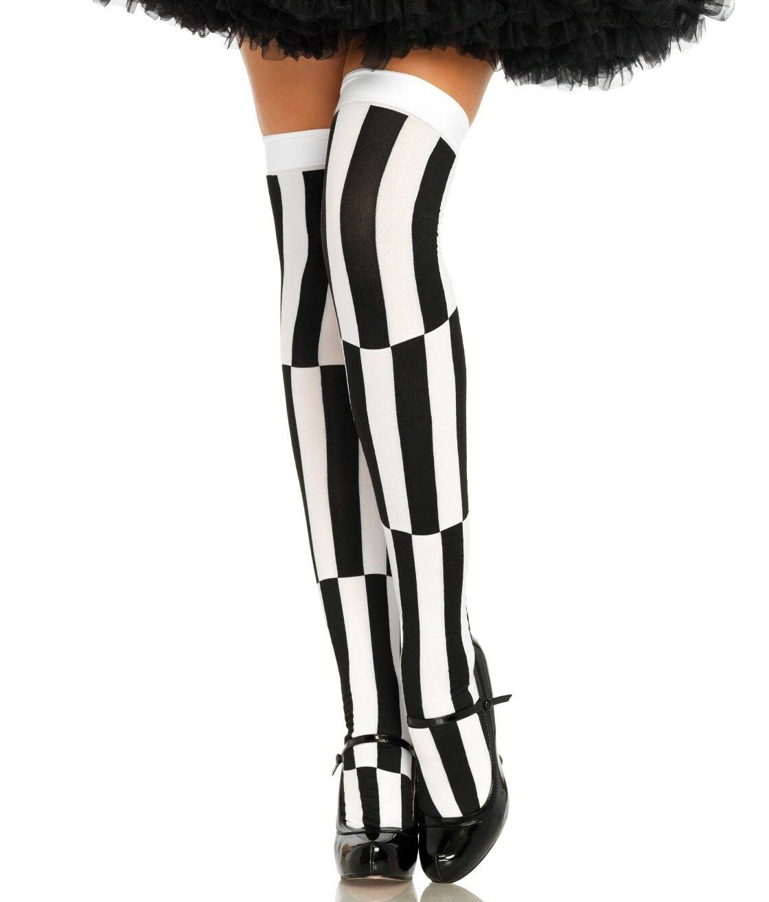 Black/White Stripe Illusion Opaque Thigh Highs