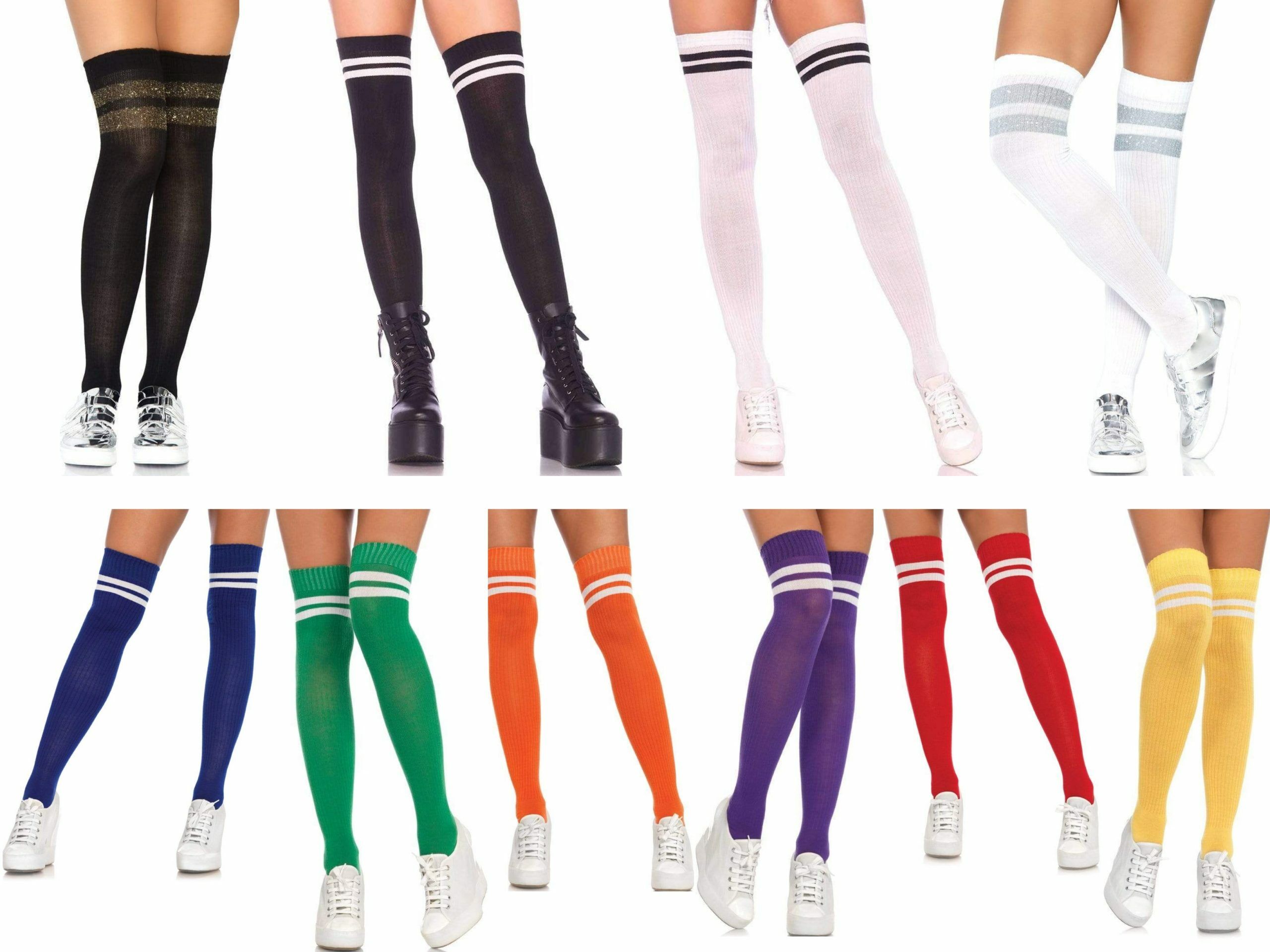 Athletic Sport Thigh High Socks 2-Stripe Top