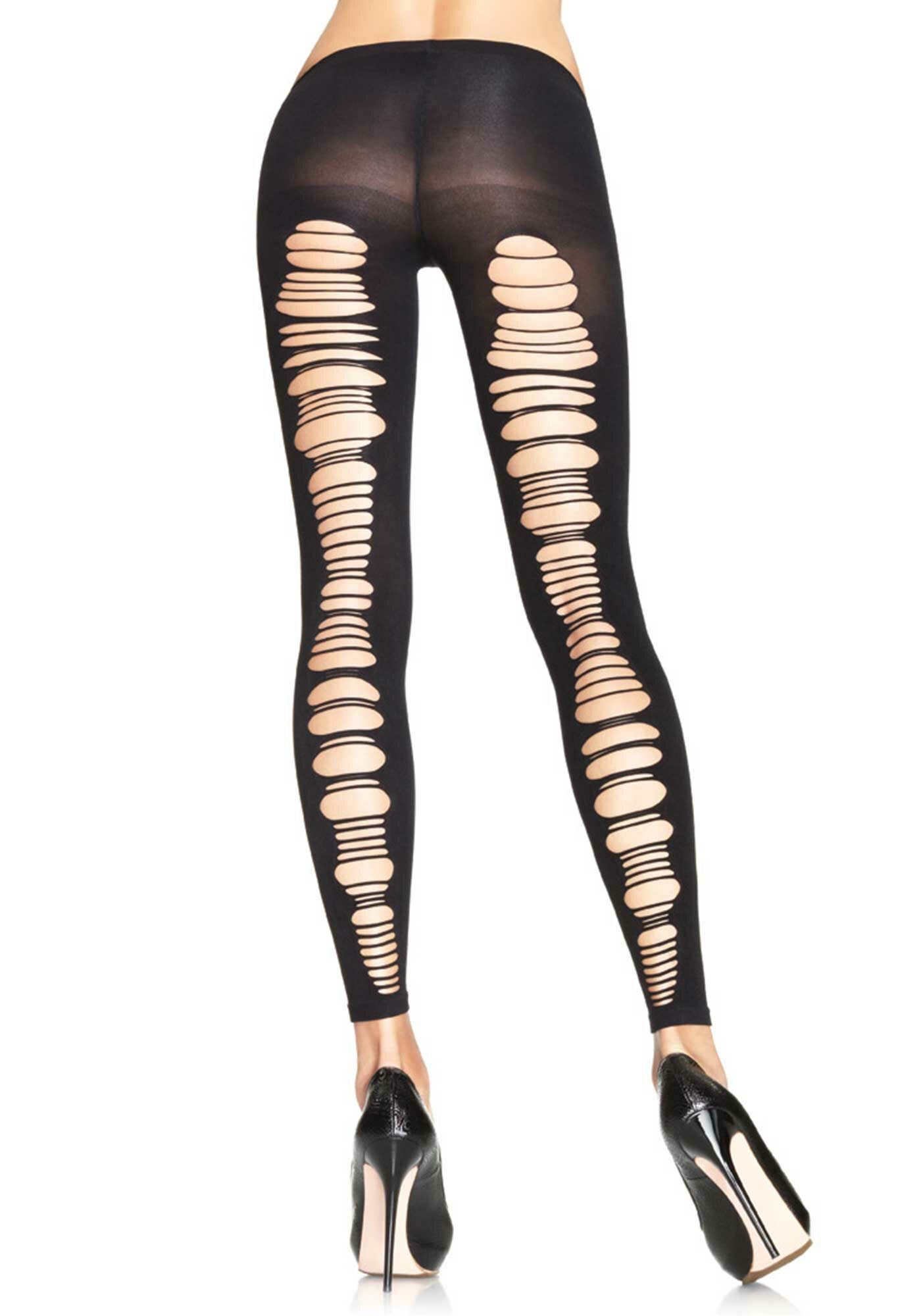 Shredded Back Opaque Footless Tights