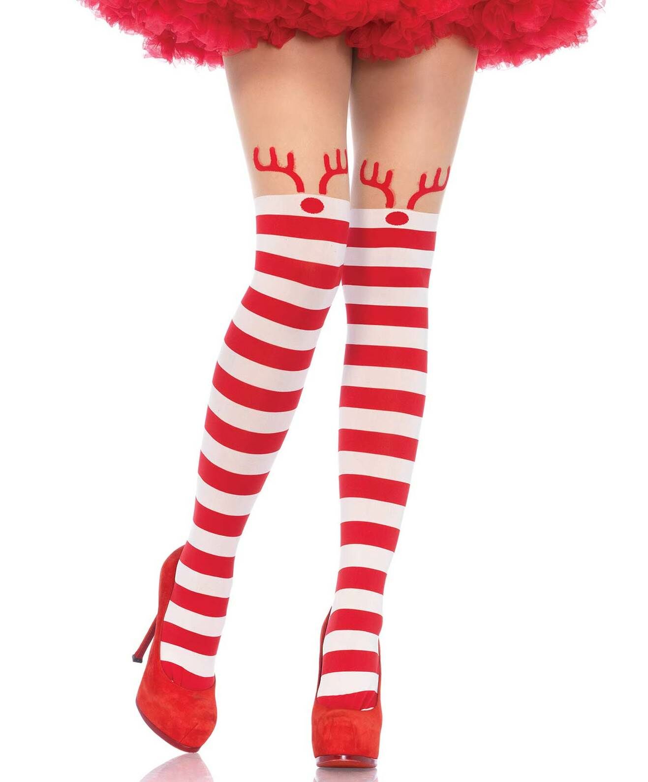 Red and White Rudolph Reindeer Christmas Tights