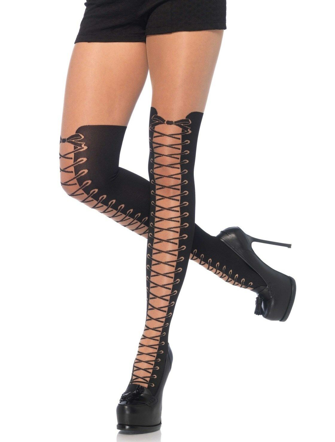 'All Tied Up' Nude Tights with Faux Black Boot