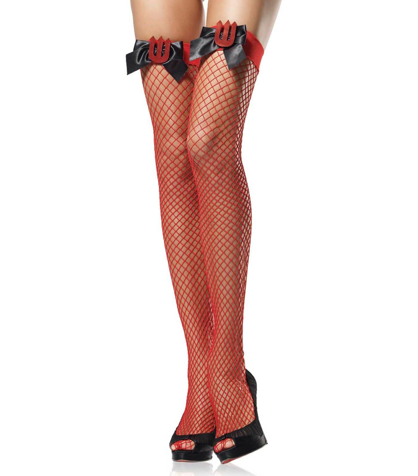 Devil Pitchfork Industrial Net Stockings with Bow