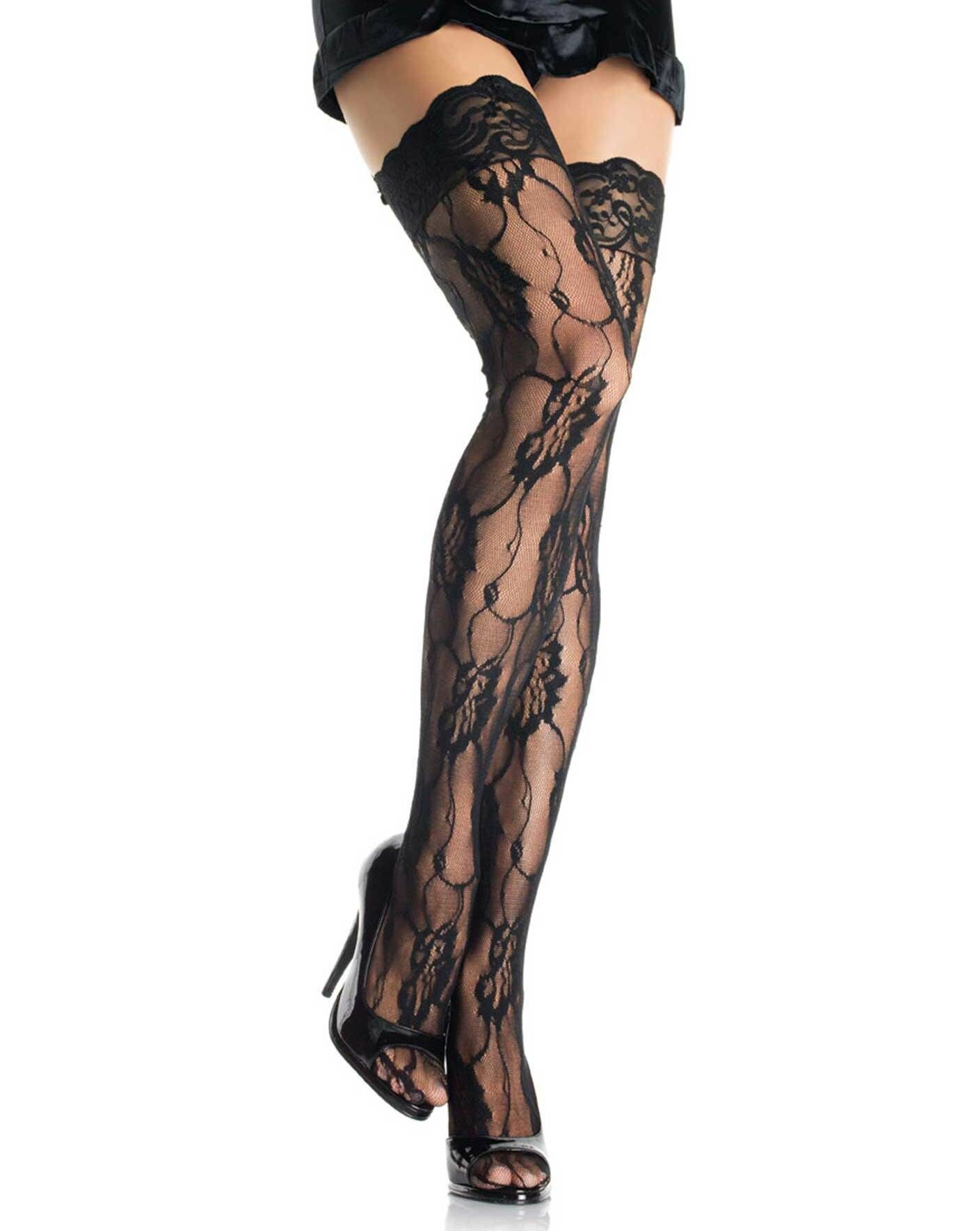 Black Rose Lace Thigh Highs