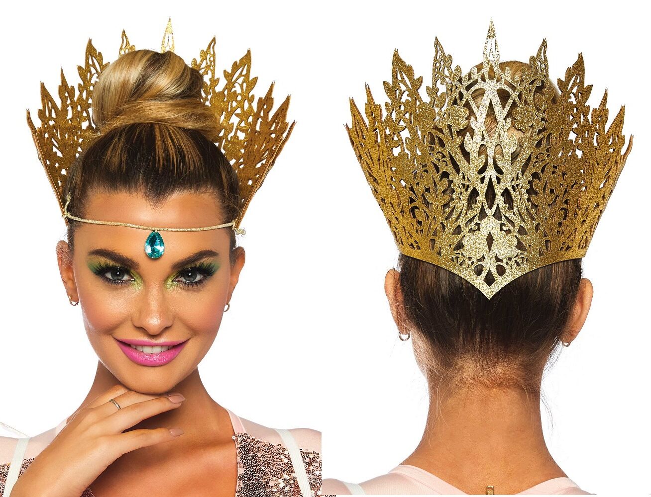 Gold Glitter Queen Princess Crown with Jewel